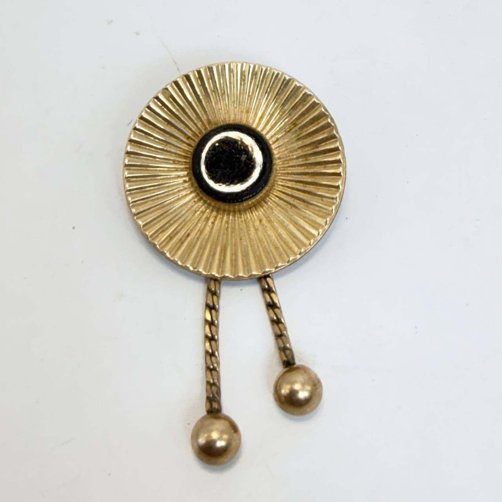 Van Dell Vintage 12K Gold Filled Black Onyx Sunburst Tassel Brooch Pendant